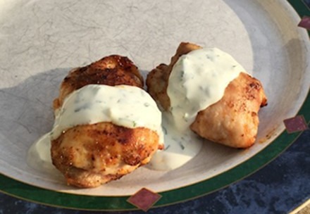 Grilled Chicken Thighs with Cilantro Crema image
