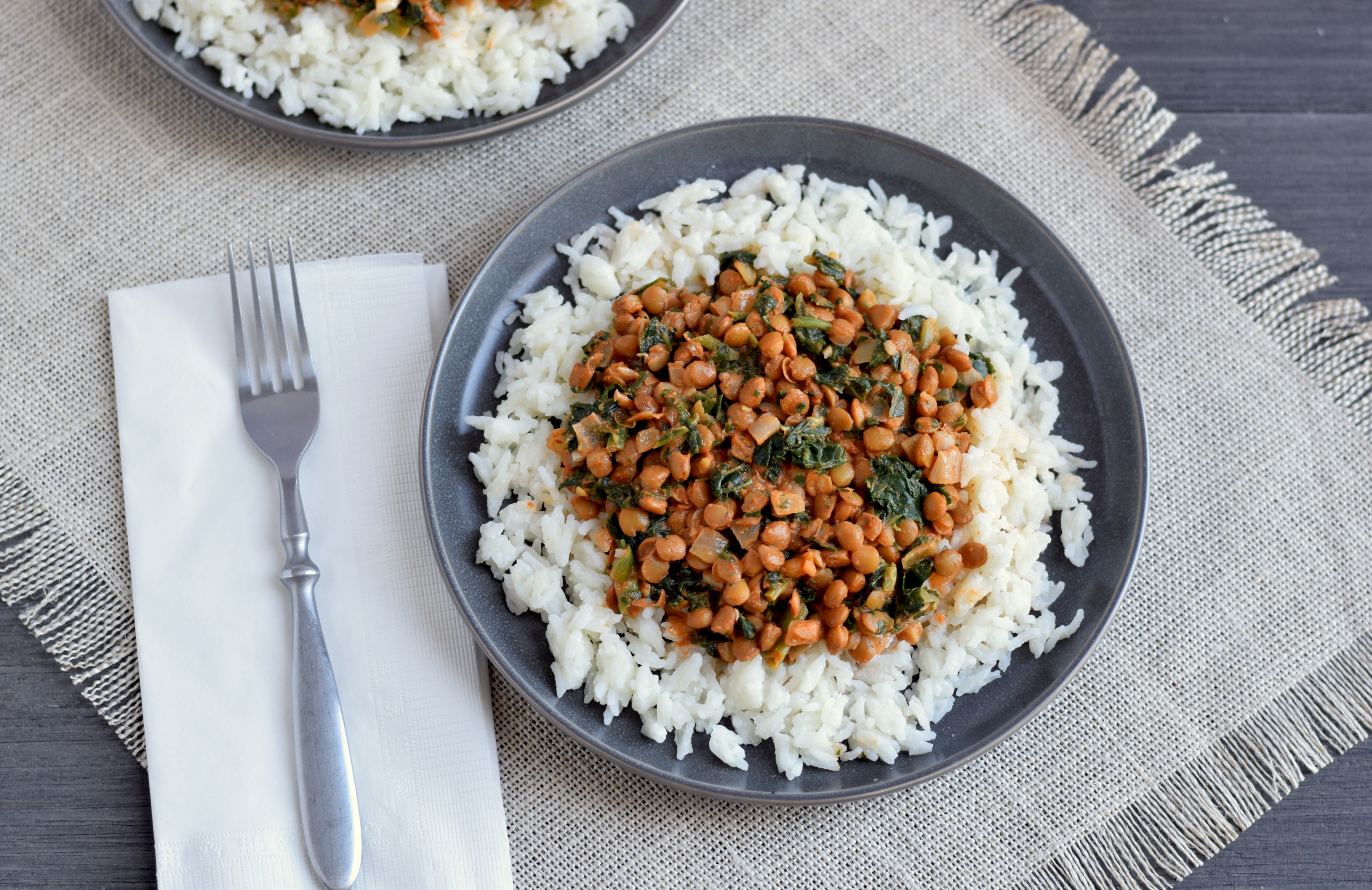 Red Curry Lentils with Greens and Rice image