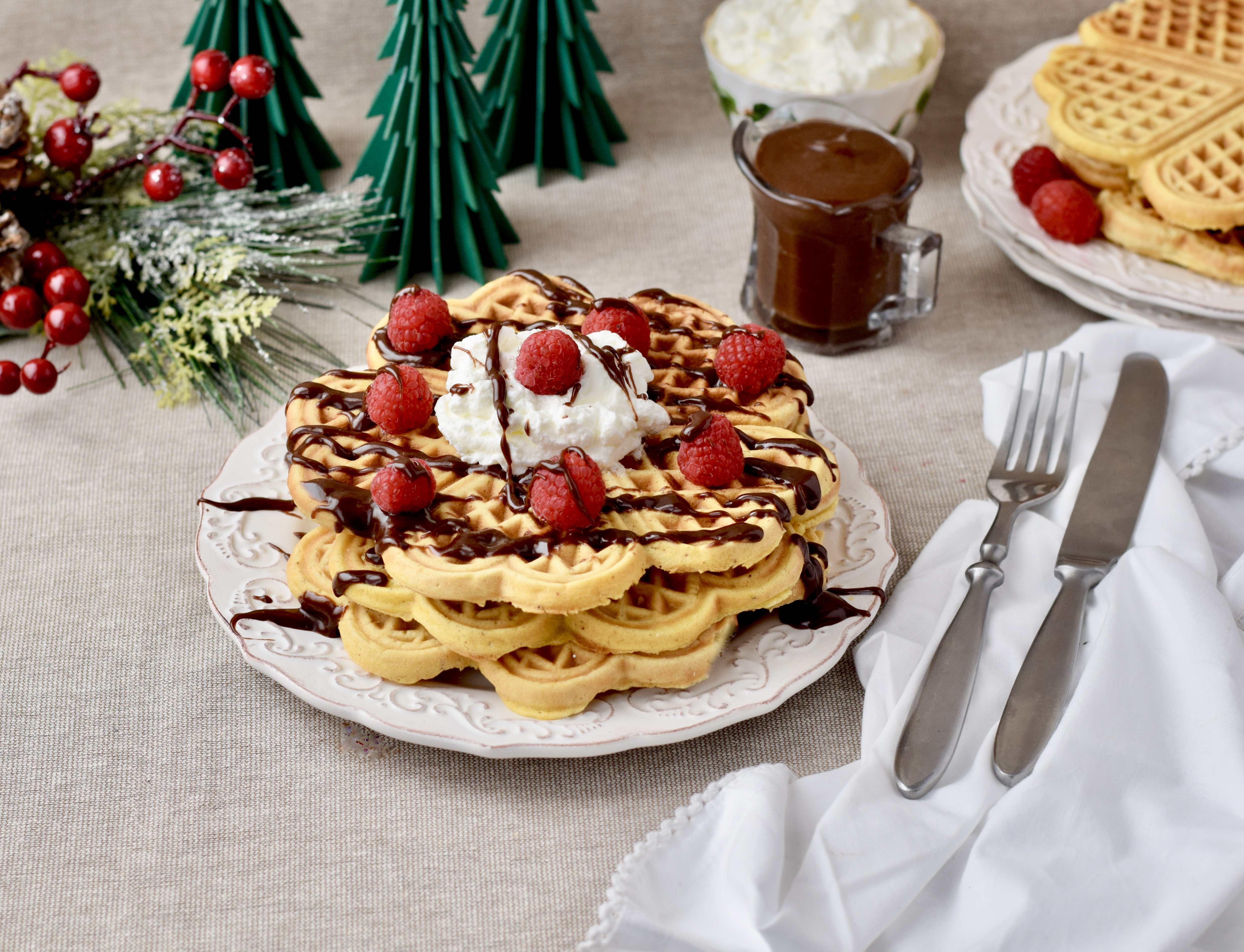 Eggnog Waffles with Chocolate Hazelnut Sauce image